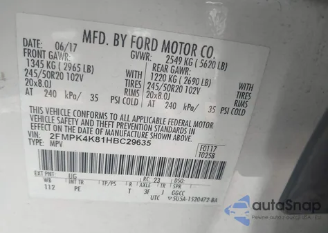 2017 Ford Edge Titanium из США, поврежденный, VIN 2FMPK4K81HBC29635